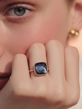 Hypersthene faceted stone gold plated Ring